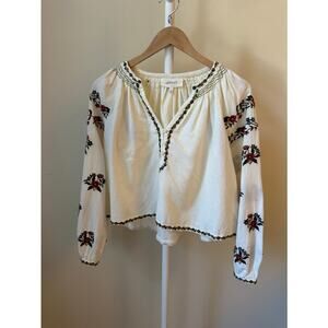 The Great Embroidered Peasant Top in Ivory, Size 1